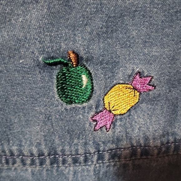 Vintage White Stag Halloween Embroidered Pumpkin Candy Denim Shirt Size 26/28 - Picture 5 of 7